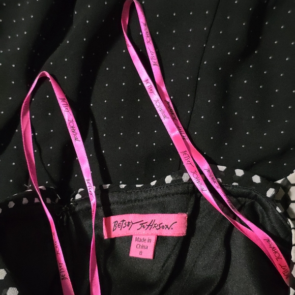 Betsey Johnson Black & White Polka Dot Dress, Fit & Flare, Sheer Panel, Size 8 - Picture 9 of 16